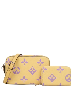 2in1 Pattern Print Crossbody Bag with Wallet DH-8356A YELLOW